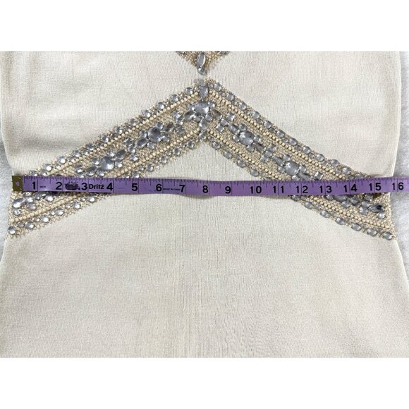 Vintage White House Black Market Silk Knit Beaded Rhinestone Tank Top M Y2K Ivor - Picture 8 of 9